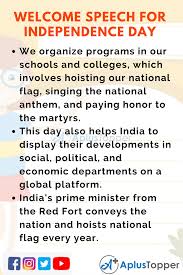 Children's day is very important to children to show them love. Welcome Speech For Independence Day In English For Students And Children A Plus Topper Independence Day Speech Children S Day Speech English For Students