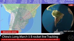 Un cohete ingresará en la atmósfera a gran velocidad y existe preocupación por el lugar donde sus el cohete chino long march 5b avanza sin control a una velocidad de 27.600 kilómetros por hora. G 7w7guumftvqm