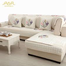 High Quality Embroidered Quilted Sofa Covers 1 Piece Sectional Sofa Slipcover Non Slip Twill One Two Three Corner Sofa Covers Sectional Sofa Decor Couch Covers