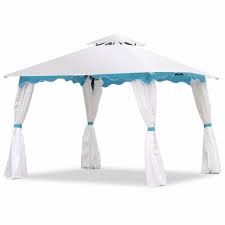 This awning delivers the perfect amount of shade for your patio or balcony, and efficiently protects your home or business from sun damage or light rain. 2 Tier 10 X 10 Steel Frame Shelter Awning W Side Walls Patio Gazebo Canopy