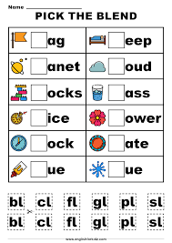 Blend spelling list for bl. Beginning Consonant Blends And Digraphs Worksheets
