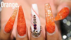 This trustworthy technique for removing fake nails is a. Orange Marble Glitter Acrylic Nail Art Tutorial Youtube