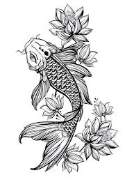 Black And White Koi Fish Tattoo With Flowers With Mediterranean Half Suns Pez Koi Pez Koi Dibujo Tatuaje Pez Koi