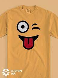 This Winking Tongue Out Face Emoji Design Is The Perfect Custom Idea For Diy Emoji Kids Birthday Party Yellow T Emoji Birthday Shirt Emoji Design Shirt Designs