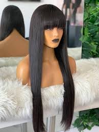 Medium, about 22.5 inches quality: Bang Wig With Bangs Short Bob Wig Human Hair Wigs For Black Women Cheap Brazilian Hair Straight Black 30 Inch Long Fringe Wig Full Machine Wigs Aliexpress