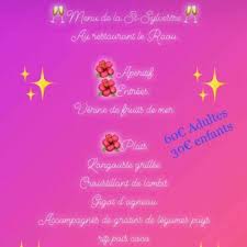 Menu De La St Sylvestre Au Restaurant Le Raou Aperitifs Entrees Verine De Fruits De Mer Plats Langouste Grillee Croust Napkins Tableware