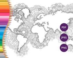 40+ printable world map coloring pages for printing and coloring. World Map Coloring Page Map Colouring Book Printable Mandala Etsy