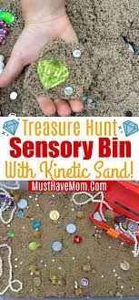 Pirate Treasure Sensory Bin With Kinetic Sand And Hidden Treasures Fun Kids Activities To Keep Kids Busy With Business For Kids Kinetic Sand Pirate Activities
