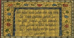 و ل م ا و ر د م اء م د ي ن و ج د ع ل ي ه أ م ة م ن الن اس ي س ق ون و و ج د م ن د ون ه م ام ر أ ت ي ن ت ذ ود ان ق ال م ا خ ط ب ك م ا ق ال ت ا ل ا ن س ق ي ح ت ى ي ص د ر الر ع اء و أ ب ون ا ش ي خ ك ب ير تفسير ابن كثير