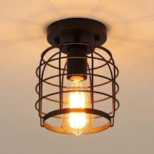 Metal Birdcage Flush Mount Light Hallway Bathroom 1 Light Industrial Ceiling Lamp In Black Susuohome Com