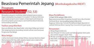 Maybe you would like to learn more about one of these? Pendaftaran Beasiswa Research Student Monbukagakusho 2017 Telah Dibuka