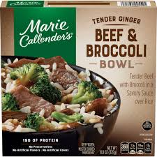 This makes the meat tender and you will also have the opportunity to have a thick brown sauce on your beef with broccoli dish. Ginger Beef Broccoli Bowl Marie Callender S Meals Marie Callender S