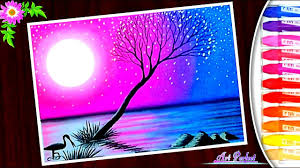 Read reviews for oil pastels by artist's loft™ fundamentals™. Easy Trick A Beautiful Purple Moonlight Scenery Drawing Oil Pastel Tutorial Step By Step Youtube