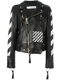 Off White Black Leather Diagonals Jacket Modesens Leather Jacket Style Jackets Off White Jacket
