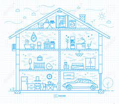 2d and 3d house designs. Big House Silhouette With Rooms Furnishings In Flat Style Drawing Royalty Free Cliparts Vectors And Stock Illustration Image 59360604
