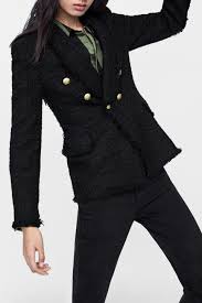Black Blazer With Gold Buttons Womens Image 4 Of Tweed Blazer With Buttons From Zara Black Tweed Jacket Tweed Blazer Black Tweed
