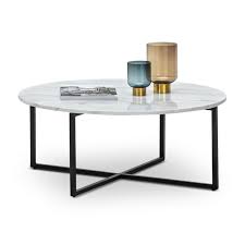 Frame is forged of solid metal and hammered by hand. Ellie Marble Round Coffee Table White Black