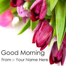 Purple flowers good morning image. Red Flowers Good Morning Wishes Greeting With Name Images Download