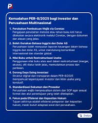PER-8/2025 Hadir untuk Permudah Investor & Perusahaan Multinasional! Era  digitalisasi pajak semakin nyata dengan hadirnya PER-8/2025. Aturan ini  mengintegrasikan 13 layanan administrasi perpajakan melalui sistem Coretax.  Mulai dari pengajuan Surat ...