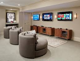 Basement Game Room With Swivel Chairs And Flatscreen Tvs Transitional Basement Benjamin Moore Old Sou Game Room Furniture Boys Game Room Game Room Family