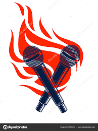 Two Microphones Crossed On Fire Hot Mic In Flames Rap