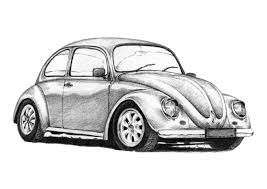 Front 3 4 View Line Drawing Of An Aircooled Beetle Vw Art Beetle Drawing Vw Beetles