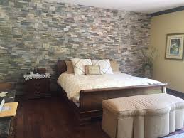 Give the bedroom a serene and tranquil look. Bedroom Stacked Stone Accent Wall Feature Wall Bedroom Home Home Floor Design