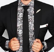 Black And White Floral Dress Shirt Mens 
