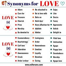 Love Synonym 50 Interesting Synonyms For Love Esl Forums Essay Writing Skills Learn English Words English Vocabulary Words