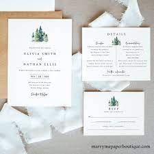 Pine Forest Wedding Invitation Template Set Rustic Pine Tree Etsy Forest Wedding Invitations Wedding Invitation Templates Wedding Invitations