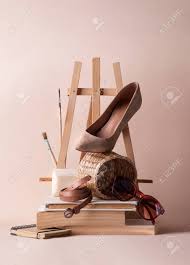 Video shows what lifestyle means. Lifestyle Composition Of Objects That Define A Woman Artist Who Likes To Read Paint Fashion In Pastel Coral Color Stock Photo Picture And Royalty Free Image Image 146083108