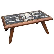Minguren ii coffee table by nakashima woodworkers us 2021 mira nakashima black walnut minguren ii coffee table. Mosaic Top Mosaic Tiling In Black And White Side Table Plant Stand Mid Century Table Vintage Black Mosaic Table Wood Coffee Table W Furniture Home Living Kromasol Com