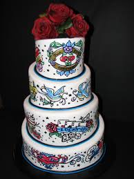 1950 S Tattoo Themed Wedding Cake Whimsical Topsy Turvy Cakes Themed Wedding Cakes Wedding Tattoos Tattoo Cake