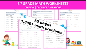 3rd grade math worksheets division order of operations etsy