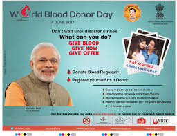 Blood donation camps and blood drives are organized in various cities of india regularly and especially on days like 1st october (national voluntary blood donor day), 15th august (independence day), 26th january (republic day) etc. World Blood Donor Day Ad By National Blood Transfusion Council