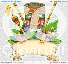 Clipart Of A Tropical Tiki And Torches With Bamboo Coconut Juice And Flowers Over A Ribbon Royalty Fre Free Vector Illustration Free Illustrations Illustration