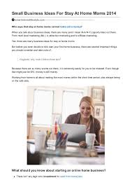 Work from home ideas for moms. Small Business Ideas For Stay At Home Moms 2014