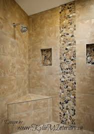 Walk In Tile Shower Designs Walk In Shower Porcelain Tile With Pebbled Stone Vertical On The Wall Description Shower Tile Shower Tile Designs Walk In Shower