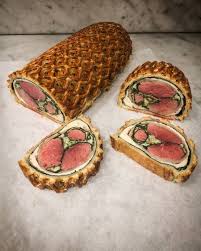 Had A First Attempt At Lamb Saddle En Croute Today Stuffed With Morel And Wild Garlic Mousse So Many Point Beef Wellington Beautiful Food Presentation Lamb