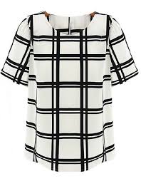Black And White Square Pattern Shirt White Black Plaid Short Sleeve Chiffon Blouse With Images Black And White Blouse Short Sleeve Chiffon Blouse Women Shirts Blouse