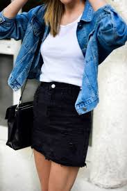 Womens Black And Blue Denim Jacket How To Rock Two Tone Denim Katiquette Black Denim Skirt Outfit Black Denim Skirt Miniskirt Outfits
