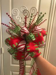 Christmas Tree Bow Topper Red White Stripe Lime Green Red Ribbon W Assorted Picks See Note Christmas Tree Bows Green Christmas Tree Decorations Ribbon On Christmas Tree