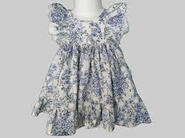 Baby Girl Cotton Dress Set In Blue Floral