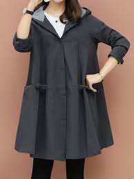 plus size elegant solid color hooded trench coats with pockets