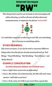 Rw Meaning What Does The Useful Term Rw Mean And Stand For 7 E S L In 2020 Learn English Meant To Be Simple Words