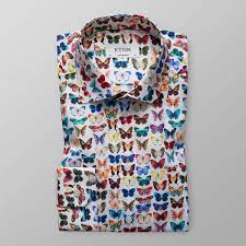 Eton Shirt Logo Butterfly Print Shirt - Contemporary Fit Eton Shirts Us Printed Dress Shirts Mens Printed Shirts Printed Shirts