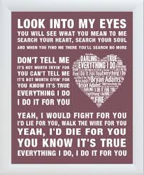 Bryan Adams Everything I Do I Do It For You Music Video Bryan Adams Music Song Lyrics Everything I Do Word Art Print Valentine Wedding Romantic Song Lyrics Adams Song Lyrics Great Song Lyrics