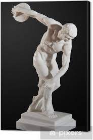 The discus throw has two common starting positions, left foot on the centerline or with the feet the discus thrower's body weight is evenly disturbed or the thrower can have more weight on the left leg. Classical White Marble Statue Of Naked Discus Thrower Canvas Print Pixers We Live To Change