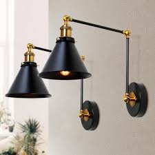 Price match guarantee enjoy free shipping and best selection of unlacquered brass wall sconce that matches your unique tastes and budget. Lnc 1 Light Modern Black And Gold Wall Lamp Adjustable Plug In Industrial Wall Sconce With Swing Arms 2 Pack A03469 The Home Depot