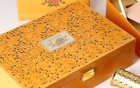 Rupali Abhishek Gold Leaf Design Studio Hindu Wedding Cards Indian Wedding Invitation Box Wedding Card Design